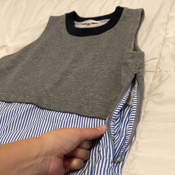 Carven Gray/Blue Striped Asymmetrical Sleeveless Cotton Blend Flare Dress Size M - Picture 8 of 10